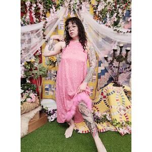 Vintage 1960's Pink Abstract Maribou Feather Gown